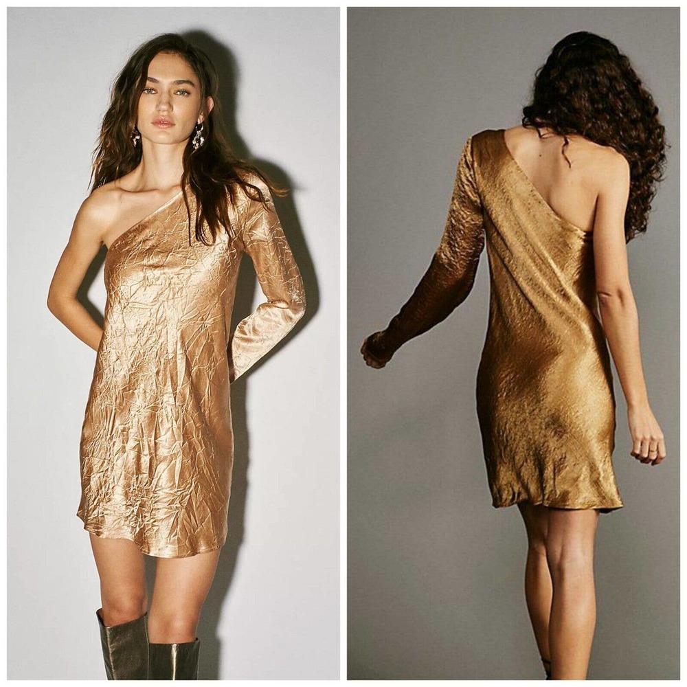 NWT Third Form Free People Copper Running Water One Sleeve Mini Dress US 6 $230